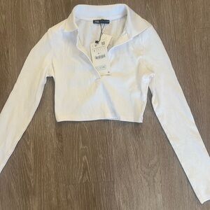 Zara cropped ribbed polo